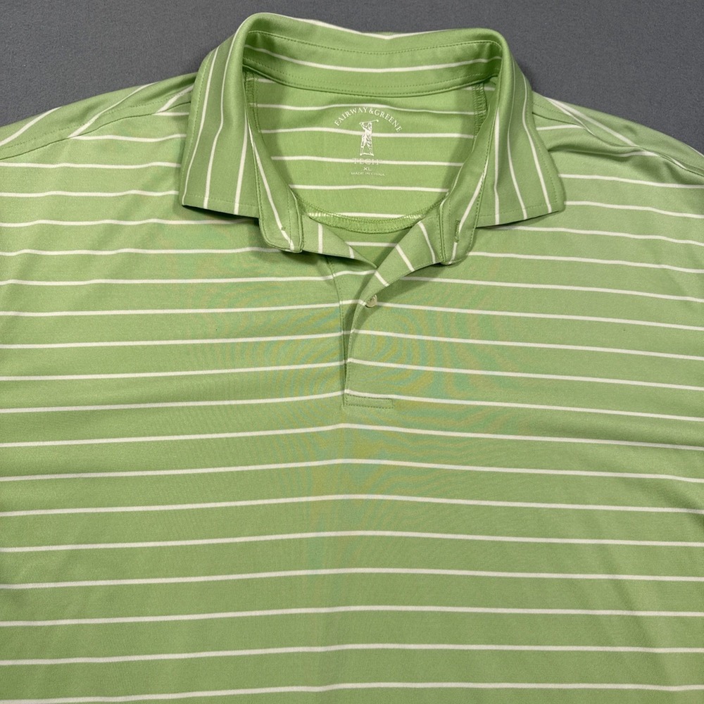 Fairway & Greene Polo TECH Shirt Mens XL NEON Green STRIPE  PERformance Golf